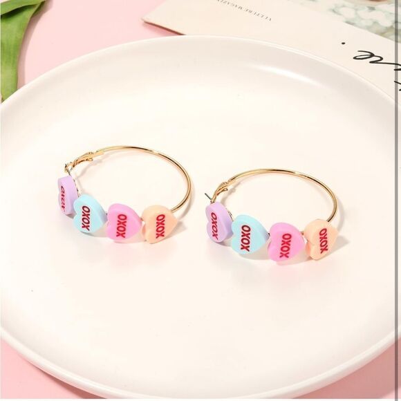 Valentine’s Conversation Hearts Earring Hoops 💕 - Picture 5 of 5